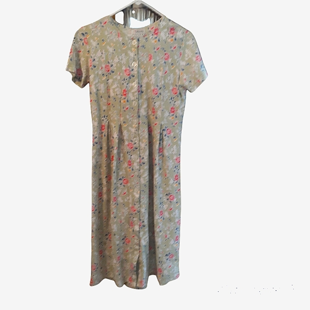 Talbots cottagecore farmhouse button down flowered pin pleat petite dres…